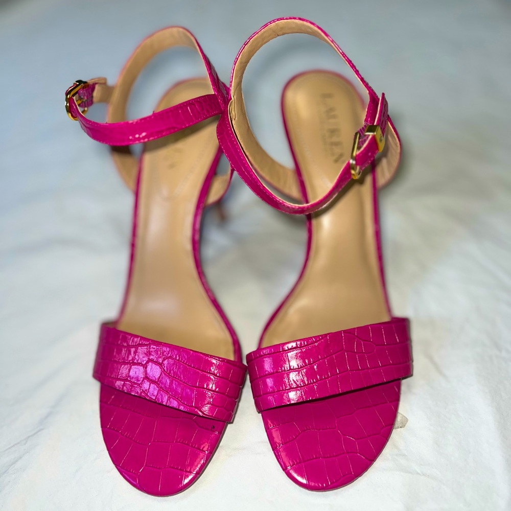 Lauren Ralph Lauren hot pink magenta crocodile skin sandals